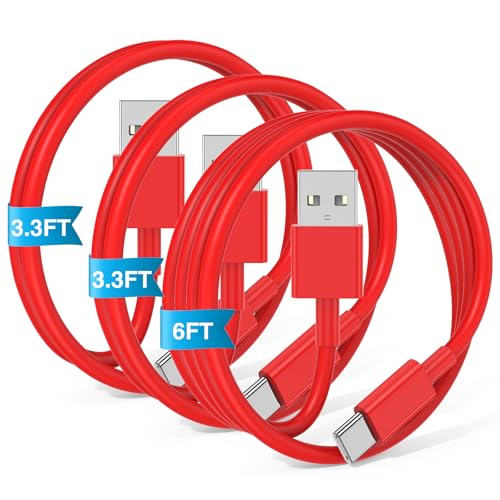 Image of 3-Pack Red [3.3FT+3.3FT+6FT] USB A to USB C Cable，USB to USB C Car Carplay Cable for iPhone 16 15 Pro Plus Pro Max，for iPad Pro /Air /Mini，for Samsung S24 /S23 /S22 /S21，for MacBook Pro /Air and More