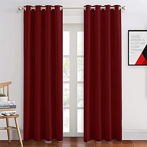 Image of JUPON Energy Saving Blackout Silk Curtains for Bedroom with 3 Layers Weaving Technology, (W 54 inch X 108 inch L - Maroon)