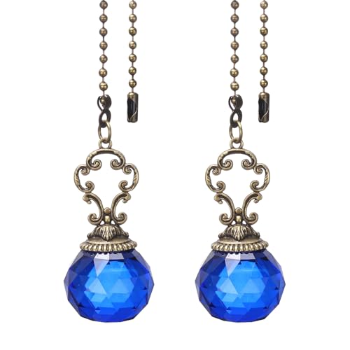 PATIKIL Ceiling Fan Pull Chain, 2 Pack 12" Decorative Crystal Pendant Chain Extender Charm Extension Pull String for Ceiling Fans Light Lamp, Dark Blue