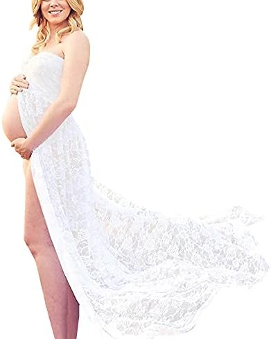 Women's Maternity Dress for Photoshoot Baby Shower Photography Off Shoulder Dress Pregnancy Sleeveless Split Chiffon Maxi Dress