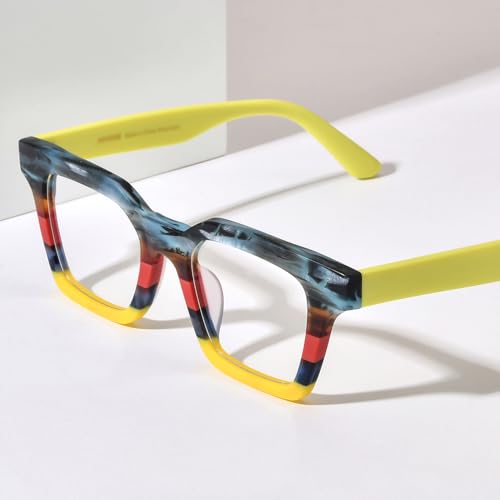 Image of HEPIDEM Matte Multicolor Acetate Glasses Frame Men Vintage Square Eyeglasses Optical Spectacles 9289
