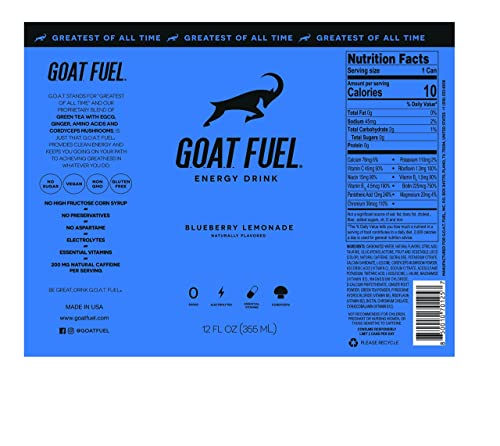 New G.o.a.t. Fuel® Energy Drink - Sugar-Free Pre-Workout Energy- Increase Mental And Physical Performance - With Cordyceps Mushrooms, Bcaas And Electrolytes (Pack Of 12) (Blueberry Lemonade) #TOP4