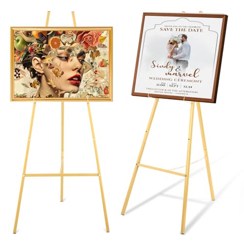 SHENLIU - SHENLIU Gold Easel Stand for Sign, 4-Tier Heavy Duty Metal Display Easel with Adjustable Chain for Paintings Posters Wedding Show Pictures Welcome Signs Posters & Commercial Display