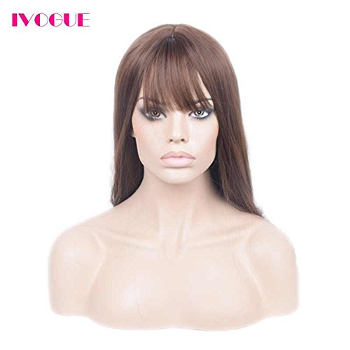 Dark Brown #4 Best Malaysian Human Hair Lace Front Wigs with Bangs Glueless Full Lace Front Virgin Hair Wig for Black Women (18inch)