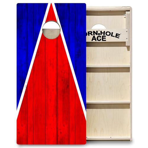 CornholeAce PRO New England Tailgate Triangle Design, Professional Cornhole Board Set, No Bounce! Triple Wide Legs, 3/4in Baltic Birch Plywood, Regulation Size, Tournament Style, Made in USA