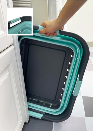 Image of SAMMART 42 (11 Gallons) Collapsible Plastic Laundry Basket, Foldable Pop Up Storage Container /Organizer, Space Saving Hamper, Portable Bin for Dorm Room Bathroom (2, Grey /Lake Green)