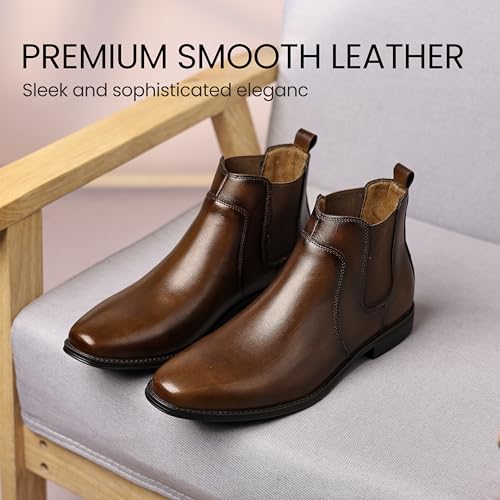 Image of Holy dove Mens Brown Chelsea Dress Boots, Slip-On Ankle Boots, Genuine Leather Casual Boots for Men, Size 8