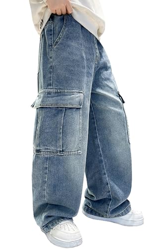 BINPAW Boys Straight Leg Casual Cargo Jeans for Kids 5-15 Years2