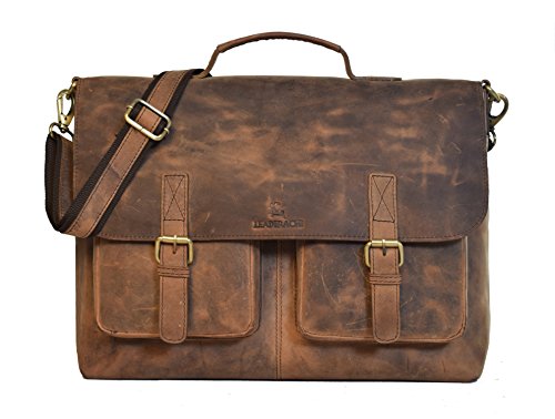 Leaderachi Vintage Hunter Leather Briefcase 16
