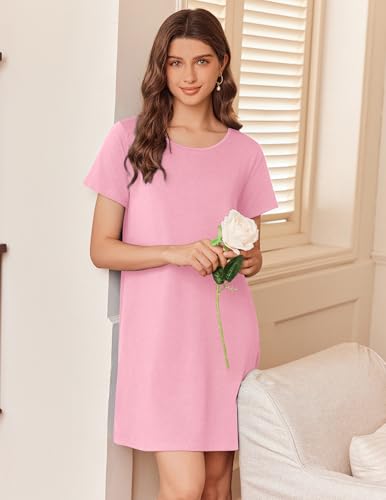 Image of Ekouaer Nightgowns for Women Cotton Sleepshirts Short Sleeve Nightshirt Tshirt Night Gown Casual Sleepdress Comfy Nightdress