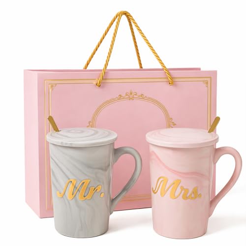 Image of ZAICUS Couple Coffee Mug Set with Lid & Spoon - Mr & Mrs Cup Set