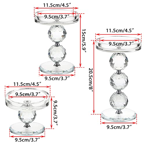 Ownmy Set Of 3 Crystal Glass Pillar Candlestick Holders Votive Candle Holder Set, Clear Glass Tea Light Candle Stick Holders Pillar Candle Stand Modern Candle Centerpiece For Living Room Wedding Decor #TOP2