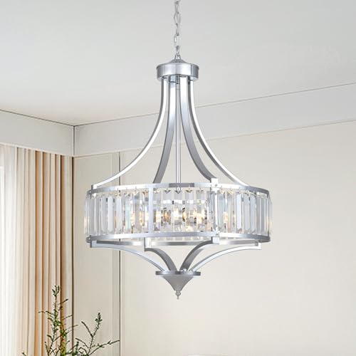 3WWWUEE Modern Chrome Crystal Chandelier, 20 Inch Large Ceiling Pendant