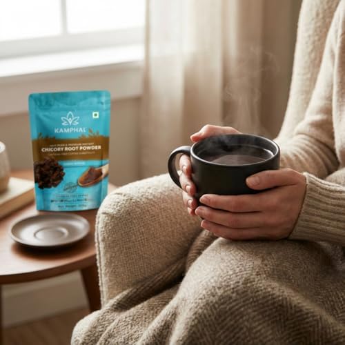 Image of Kamphal Instant Roasted Chicory Root Powder 400g | 200g x 2 | Caffeine-Free Coffee Substitute | Chicory Coffee Powder for Hot & Cold Beverages