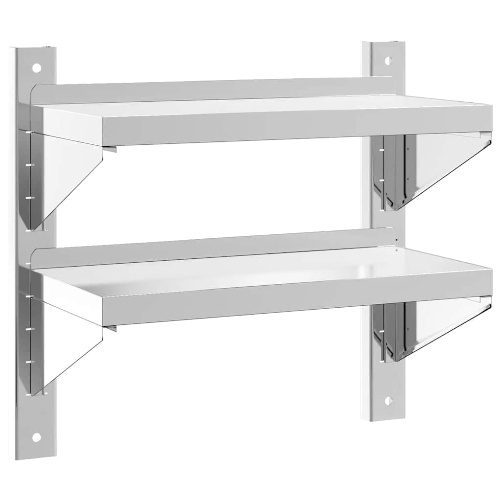 Estantería de pared de acero inoxidable con 2 estantes, 50 x 23,5 x 48 cm, estante de cocina, estante flotante de metal con superficie cepillada, para restaurante, cocina, garaje y lavandería