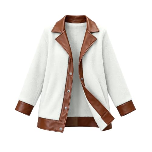 European Fall Outfits for Women Fluffy Hoodie Long Fleece Jacket Women Teddy Fleece Contrast Trim Coat Lapel Snap Button Fall Clothes for Women 2026 Abrigos De Mujer Elegantes Dresly Capsule Wardrobe - image 6