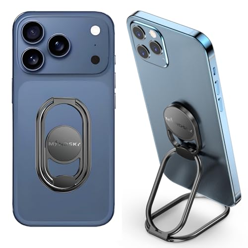 Phone Ring Holder-with Car Magnetic Phone Mount Metal Phone Ring Finger Kickstand Black Cell Phone Grip Compatible with iPhone iPad Smartphones Tablets