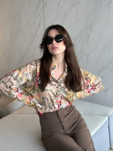 Image of Leriya Fashion Women Rayon Floral Stripe Printed Summer Shirt | Full Sleeve Collared Button Down Casual & Formal Top for Women | Breathable Lightweight Regular Fit Office Wear Western Shirt for Girls
