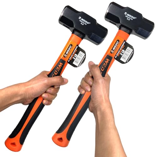 WEDO Marteau de traîneau de 2 pièces, marteau perforateur, marteau de club, marteau de crack, marteau en acier à haute teneur en carbone, poignée en fibre de verre de 12 pouces antichoc