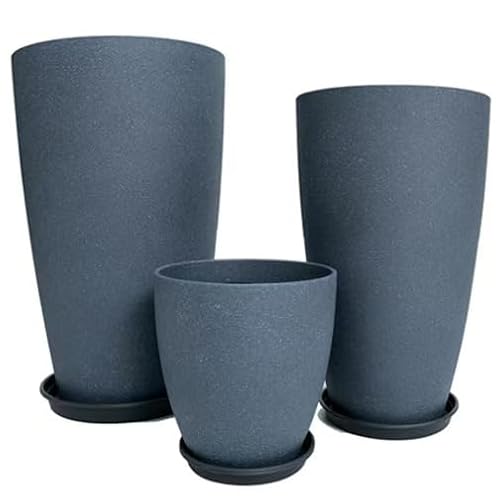 24/21/11 Inch Tall Planter Pots Garden Plastic Planters - Set of 3 for Indoor & Outdoor Use - Decorative Lightweight Flower Pots (Dark Grey)