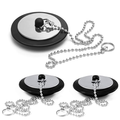 3 PCS Bath Plug and Chain, Universal Bath Plug, Kitchen Sink Plug with Stainless Steel Chain, Bath Plug Replacement, Bathroom Sink Plug Replacement, Drain Stopper for Bathroom Kitchen