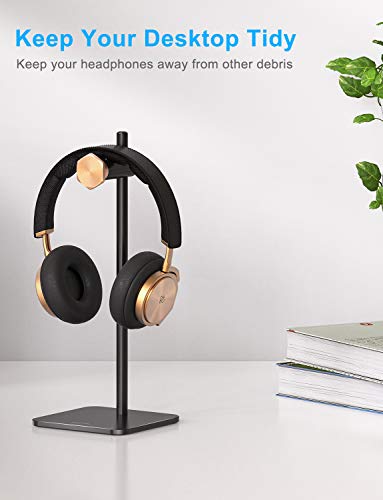 Headphone Stand Holder Adjustable,OMOTON Aluminum Haedset Desktop Stand Holder with Non-Slip Silicone Base for Sennheiser, Sony, Audio-Technica, Bose, Beats, AKG and More,Black
