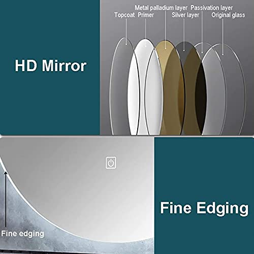 Miroir rétroéclairé LED rond à intensité variable tactile