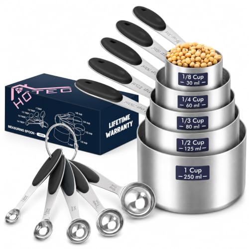 HOTEC 10-PACK Measuring Cups and Spoons Set, Kitchen Gadagets Cooking Baking,Heavy Duty & Dishwasher...
