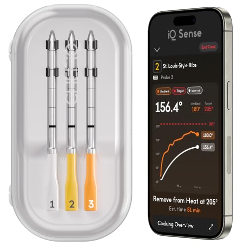CHEF iQ Sense | Smart Wireless Meat Thermometer | 3 Ultra-Thin Probes | WiFi Unlimited Range | 1000°F Heat Safe | 5 Sensors | BBQ, Grill, Oven, Smoker, Air Fryer | Gen3