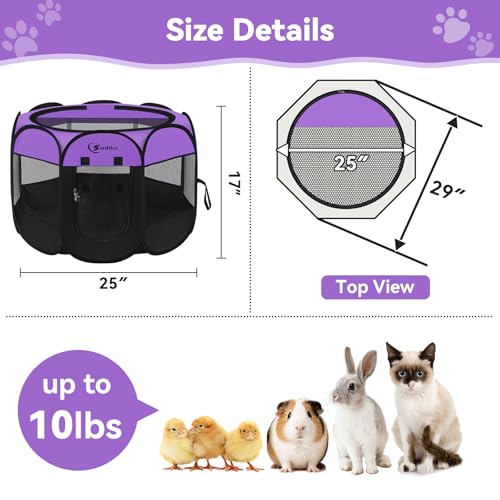 Image of Siedihit Dog Cat Playpen, Puppy Pet Playpen, Small Dogs Tent Crates Cage Indoor /Outdoor, Portable Pop Up Dog Kennel Playpen with Carrying Case for Dogs /Cats /Rabbits,Purple
