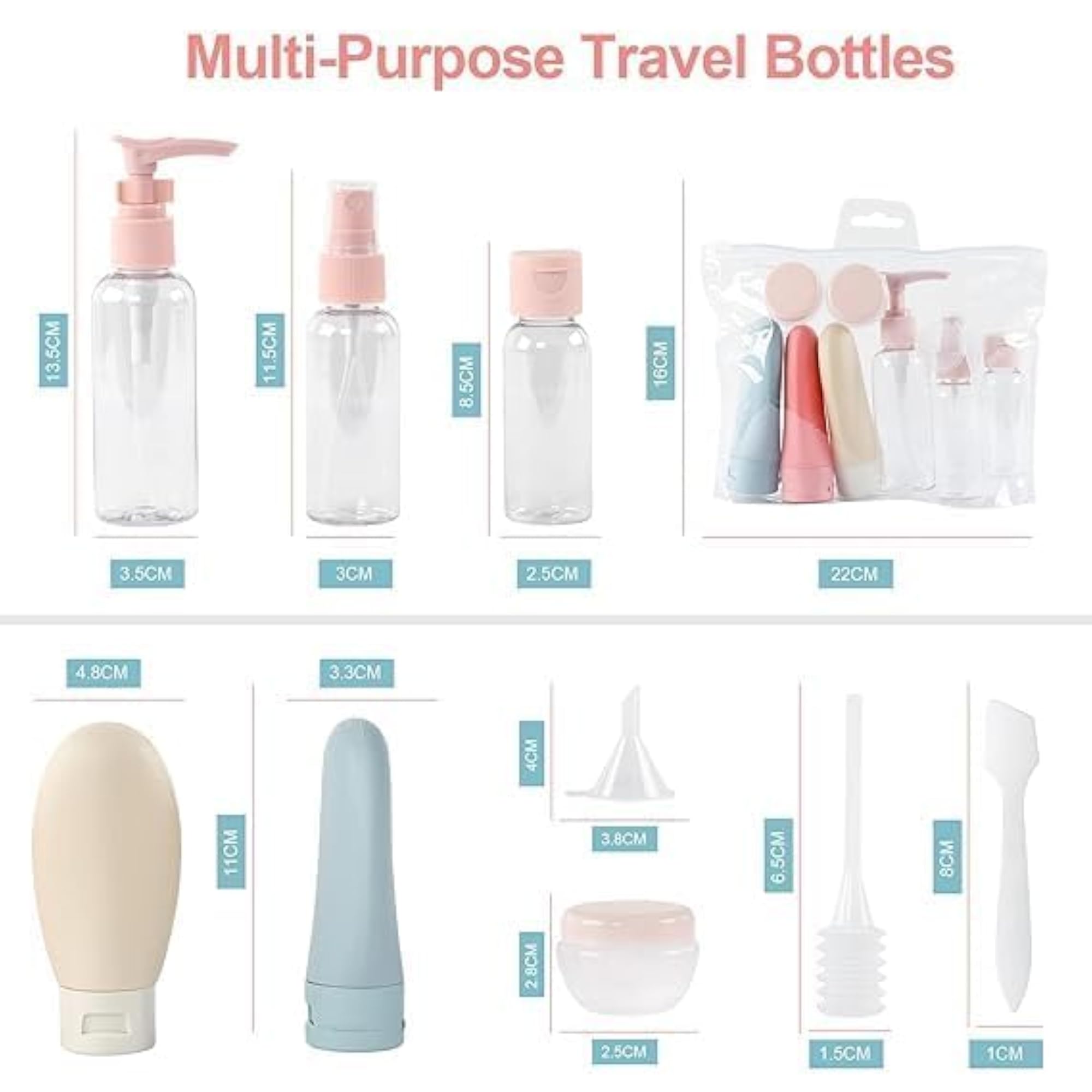 11 Pcs Travel Bottle Kit for Toiletries, Leak Proof Containers