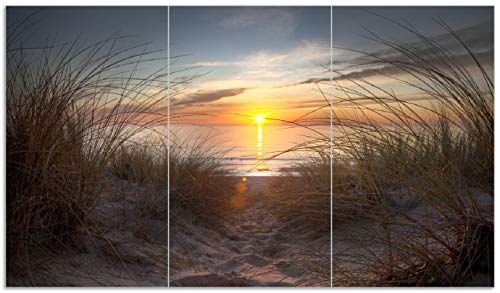 Wallario Herdabdeckplatte/Spritzschutz aus Glas, 3-teilig, 90x52cm, für Ceran- und Induktionsherde, Sonnenuntergang am Strand