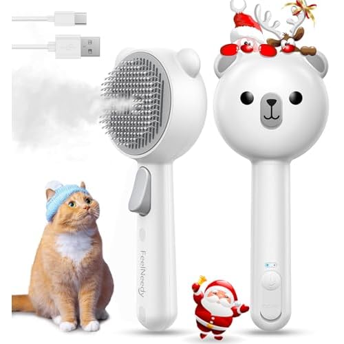 FEELNEEDY Cat Steam Brush, Brushes for Indoor Cats with Release Button, Dual Speed Spray USB Rechargeable Grooming Supplies, Cat Brush for Shedding Suitable for All Long-haired and Short-haired Pets