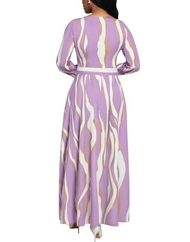 Image of BubFee Long Dress for Women Casual Long Sleeve Dresses Maxi Dress Empire Waist Loose with Belt