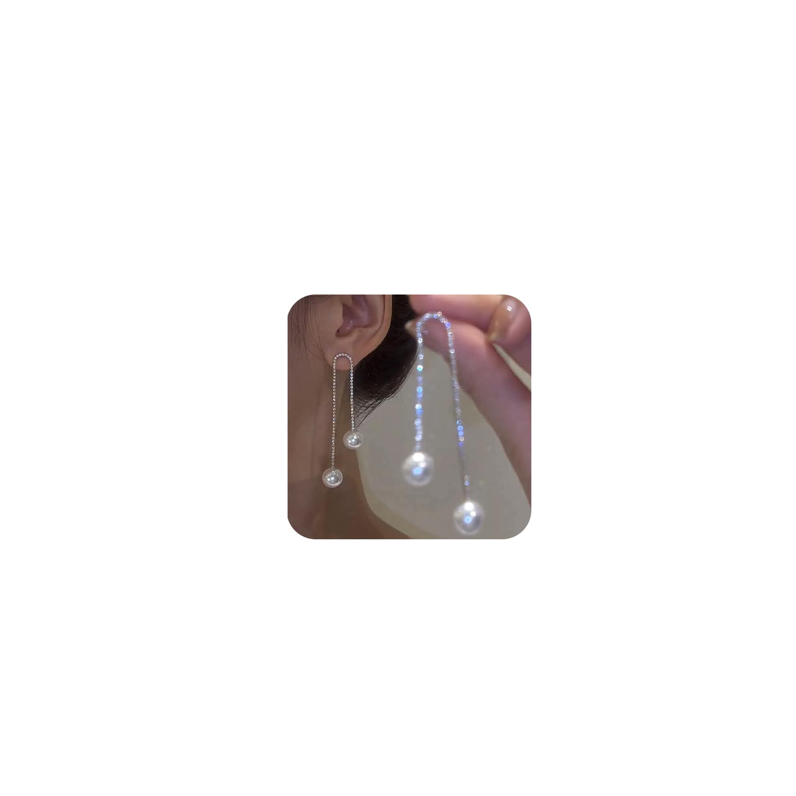 Long Tassel Pearl Dangle Earrings Dainty Rhinestone Tassel Earrings Pearl Drop Earrings Hypoallergenic Elegant Wedding Party Bridal Jewelry Gift for Women