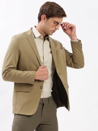 Image of SHOWOFFFF Men Solid Single Breasted Casual Blazer | Notched Lapel Full Sleeves Cotton Blazer for Mens | Slim Fit Regular Length Blazer for Men's