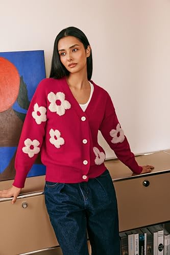 Image of CIDER Womens Cardigan V Neck Floral Cardigan for Women Knit Button Down 2024 Fall