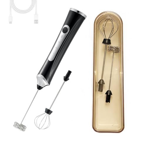 Image of Handheld Electric Milk Frother with 2 Heads, Coffee Whisk Foam Mixer with USB Rechargeable 3 Speeds, Foam Maker Blender for Latte, Cappuccino, Hot Chocolate, Egg (Type 7)