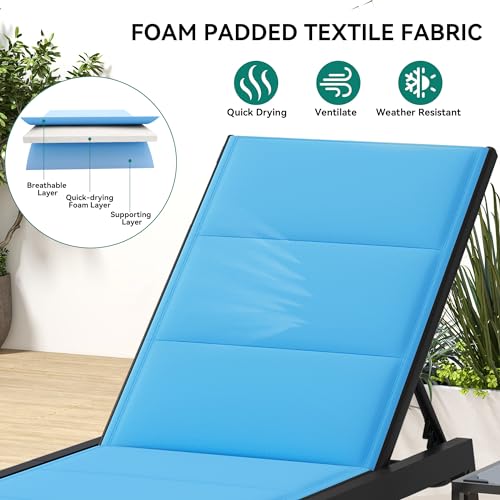 Yitahome MAYIHFWALN Patio Chaise Lounge Set Of 3, Outdoor Lounge Chairs With Side Table, Padded Fabric, And Wheels thumb #2
