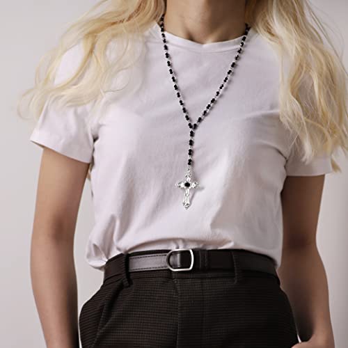 Sacina Gothic Black Beaded Cross Necklace, Emo Punk Grunge Gothic Necklace, Goth Jewelry, Halloween Christmas Jewelry Gift for Women4