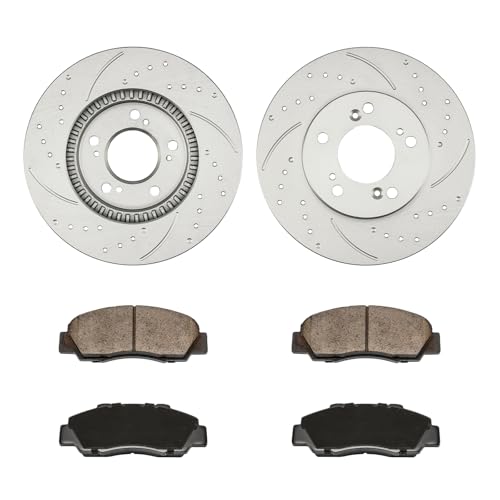 Image of KAX Front Brake Kit, Drilled and Slotted Brake Rotors, Ceramic Brake Pads | Fits Honda, Acura, Isuzu- CR-V, Prelude, Odyssey, Legend, RL, TL, Integra, Oasis