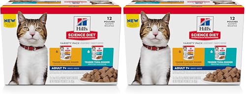 Image of Hill's Science Diet Adult 7+ Wet Cat Food Variety Pack, Chicken & Tuna, 2.8 oz. Pouches, 24-Pack
