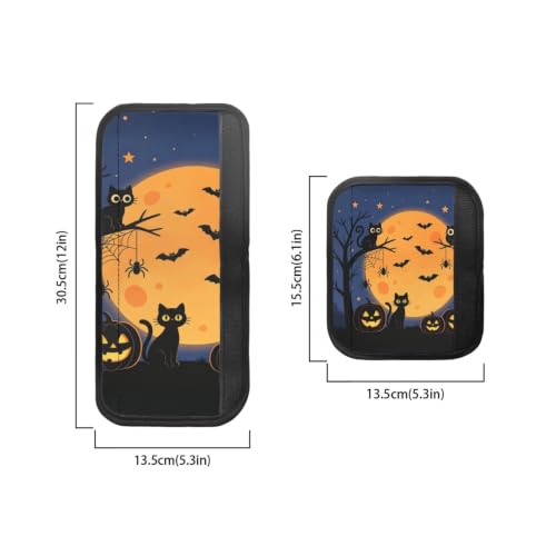 Image of Fridge Door Handle Covers Set of 6 Kitchen Appliance Decor Handles Glove Anti-Slip Protectors Washable Fabric Fall Halloween Decoration, Black Cat Moon Bat Print