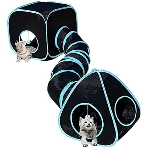 GONPETGP Katzentunnel für Indoor-Katzen mit Würfelzelt Spielzeug Kombination, Pop Up Faltbares Knistern Interaktives Guckloch Cover