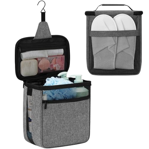 KUSOOFA Shower Caddy Portable Mesh Shower Bag Men Women College Dorm Room Essentials for Guys Girls,Hanging Shower Organizer for Bathroom,Camping,Gray