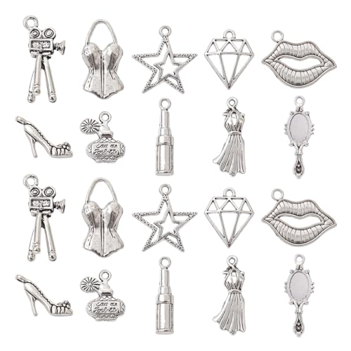 LiQunSweet 50 Pcs 10 Styles Antique Silver Makeup Alloy Charms