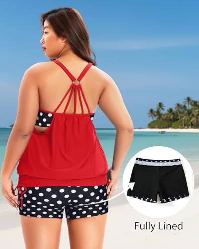 Image of Holipick Plus Size Tankini Swimsuits for Women Two Piece Tummy Control Bathing Suit Blouson Tankini Top with Shorts