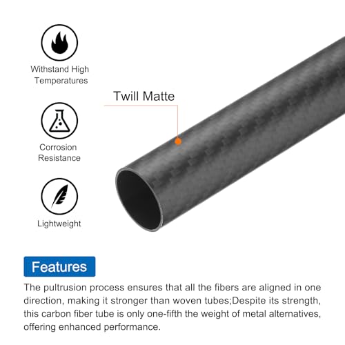 QUARKZMAN 4 Stück Kohlefaserrohr 23 x 25 x 500mm Matte Oberflächenstange 3K Rollenwickel Kohlefaser Rundrohr für RC Flugzeug Multicopter