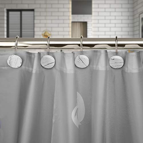Shower Curtain Hooks, Marble Home Decorative Rust Resistant Shower Curtain Rings for Bathroom, Glide Shower Curtain Hooks for Shower Liner, Set of 12 for Shower Rod (Nickel)