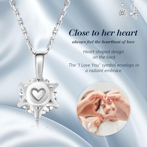 KRKC Moissanite Pendant Solitaire Necklace for Women, 0.5CT/1CT/2CT/3CT/4CT Lab Created Diamond Pendant, 6-Prong, VVS1 Clarity D Color, Adjustable S925 Sterling Silver Chain, 14K White Gold Plated, Anniversary Romantic Gift for Her, Birthday Gifts for Wife Girlfriend Mom Daughter, Mother's Day Valentines Christmas Gift3